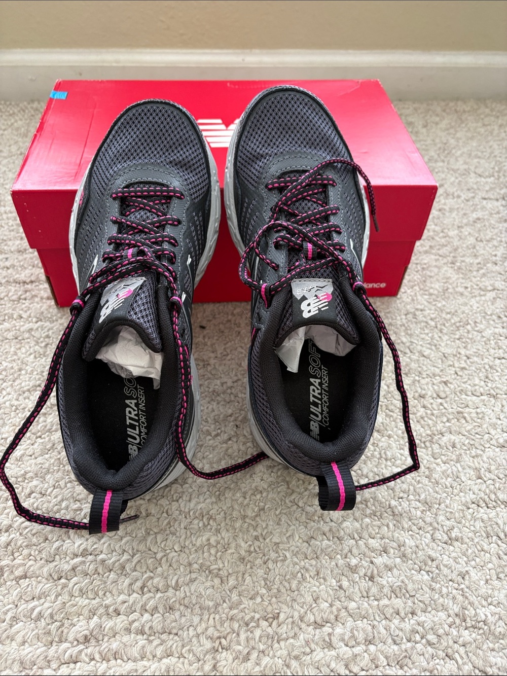 New Balance Women's Charcoal Gray Running Shoes with Pink Accents. Worn once.